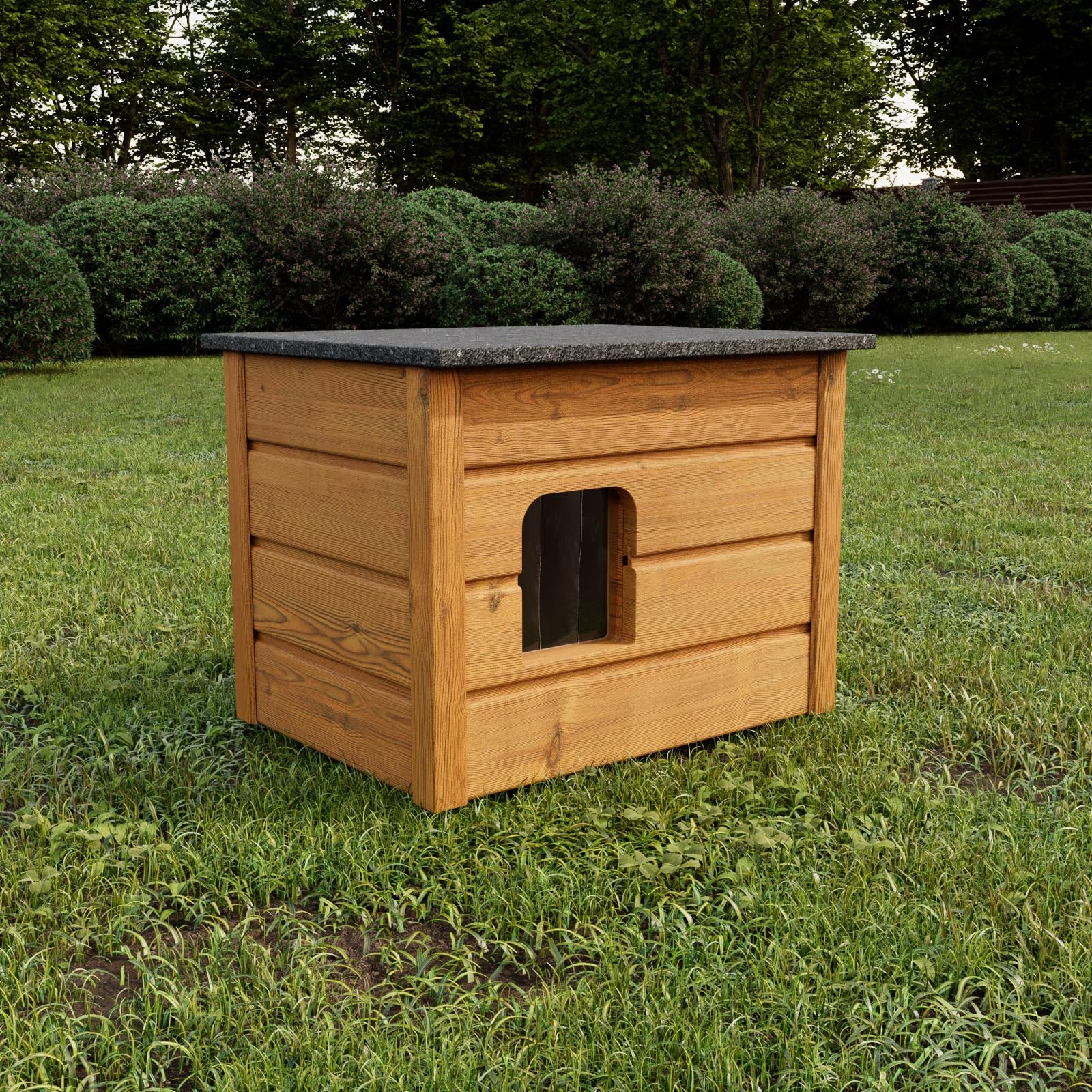 Niche pour chat 57 x 47 cm - Niche d'extérieur pour l'extérieur - Résistante à l'hiver - En bois isolée - Cachette de sécurité et confort - Marron
