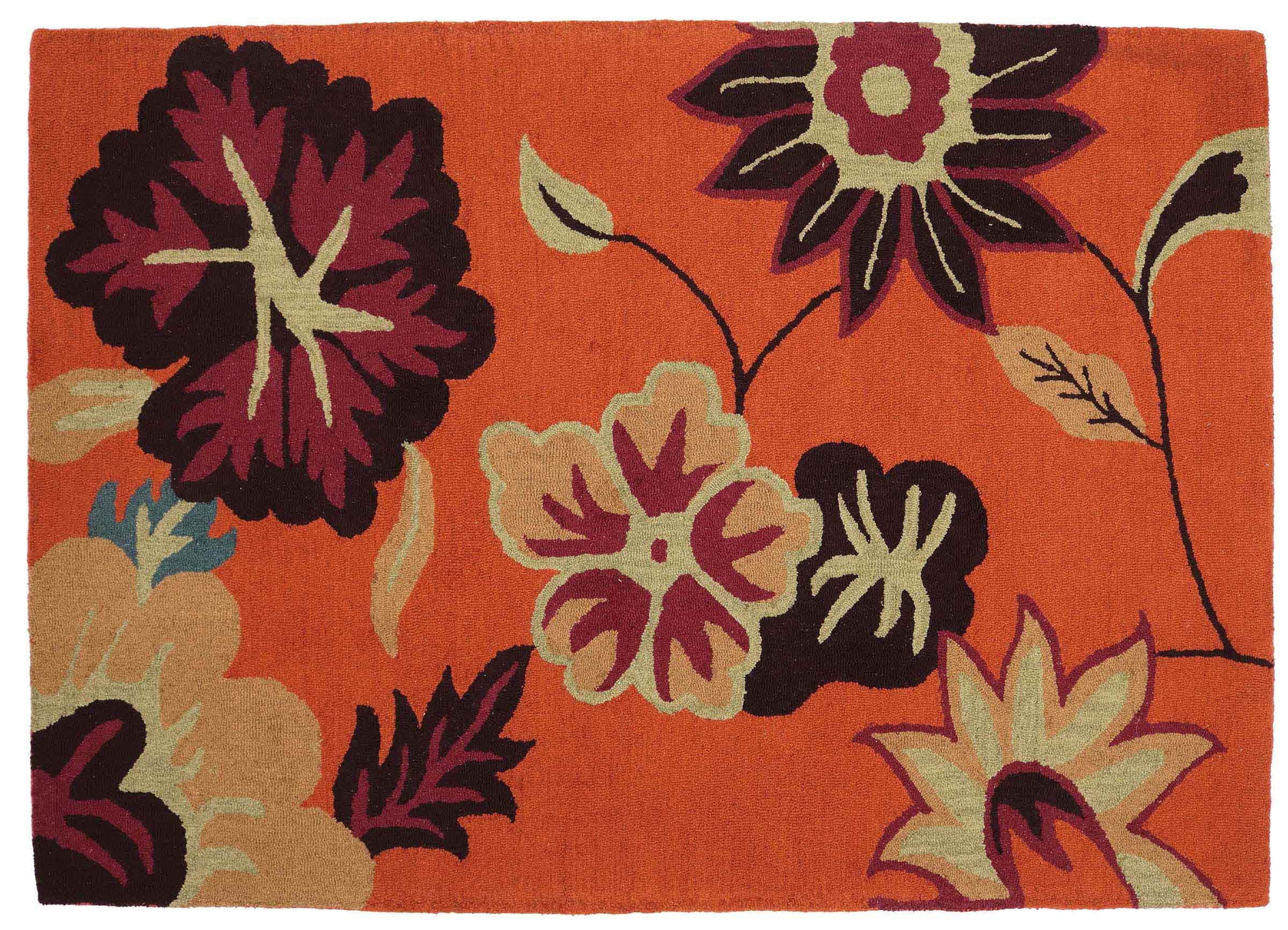 Tapis fait main motif floral orange pour réchauffer votre salon de 160x230 cm