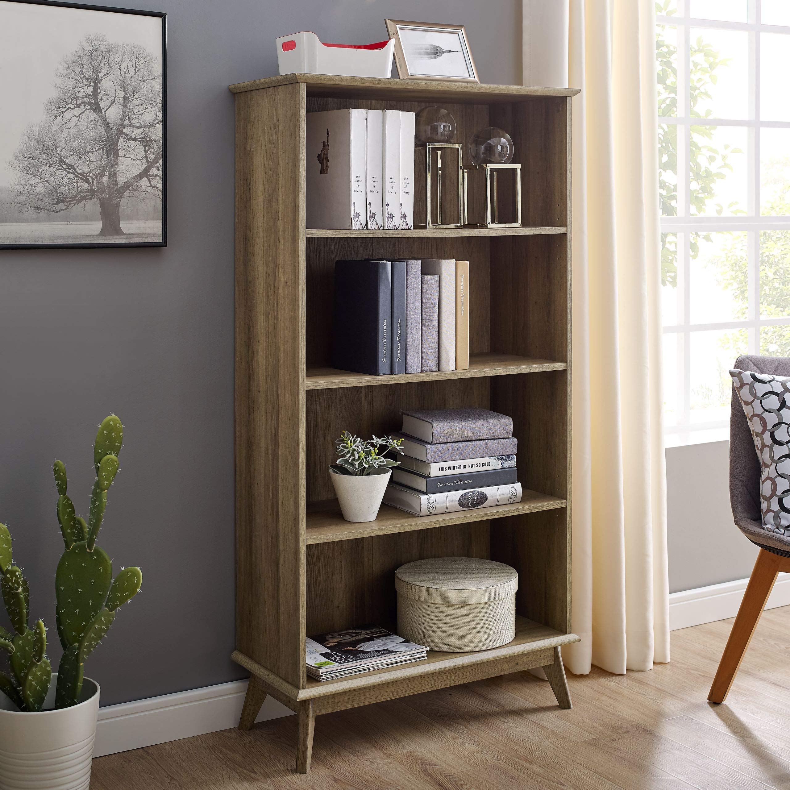 Buy Newport Series Wooden Tall Modern 5 Tier Bookcase Book Shelf Media