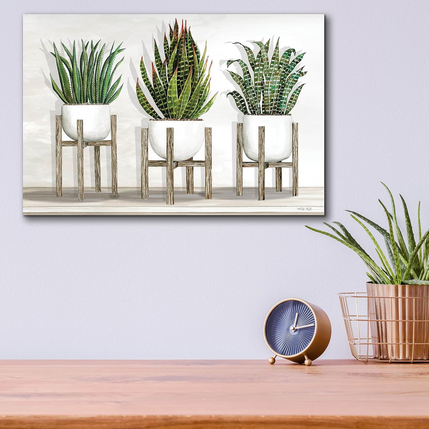 Epic Art 'White Pots on Stands I' by Cindy Jacobs, Acrylic Glass Wall Art, 16"x12"