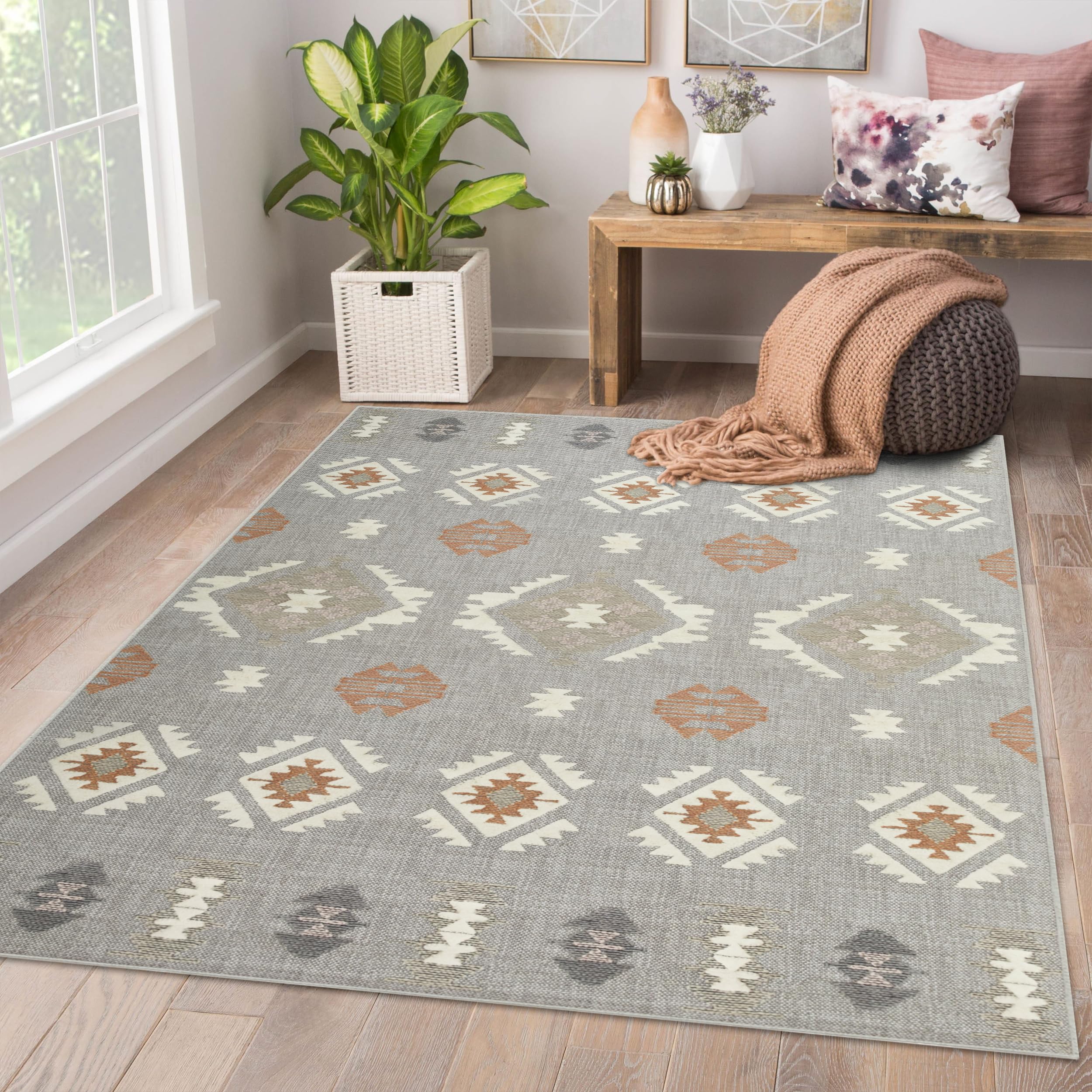 AMEHA Area Rugs Living Room Large 160x230 Cm - Grey Rug for Bedroom Geometric Style Tribal Pattern Modern Floor Carpet Non Shedding Super Soft Rug Easy Care (Nova) — image 1