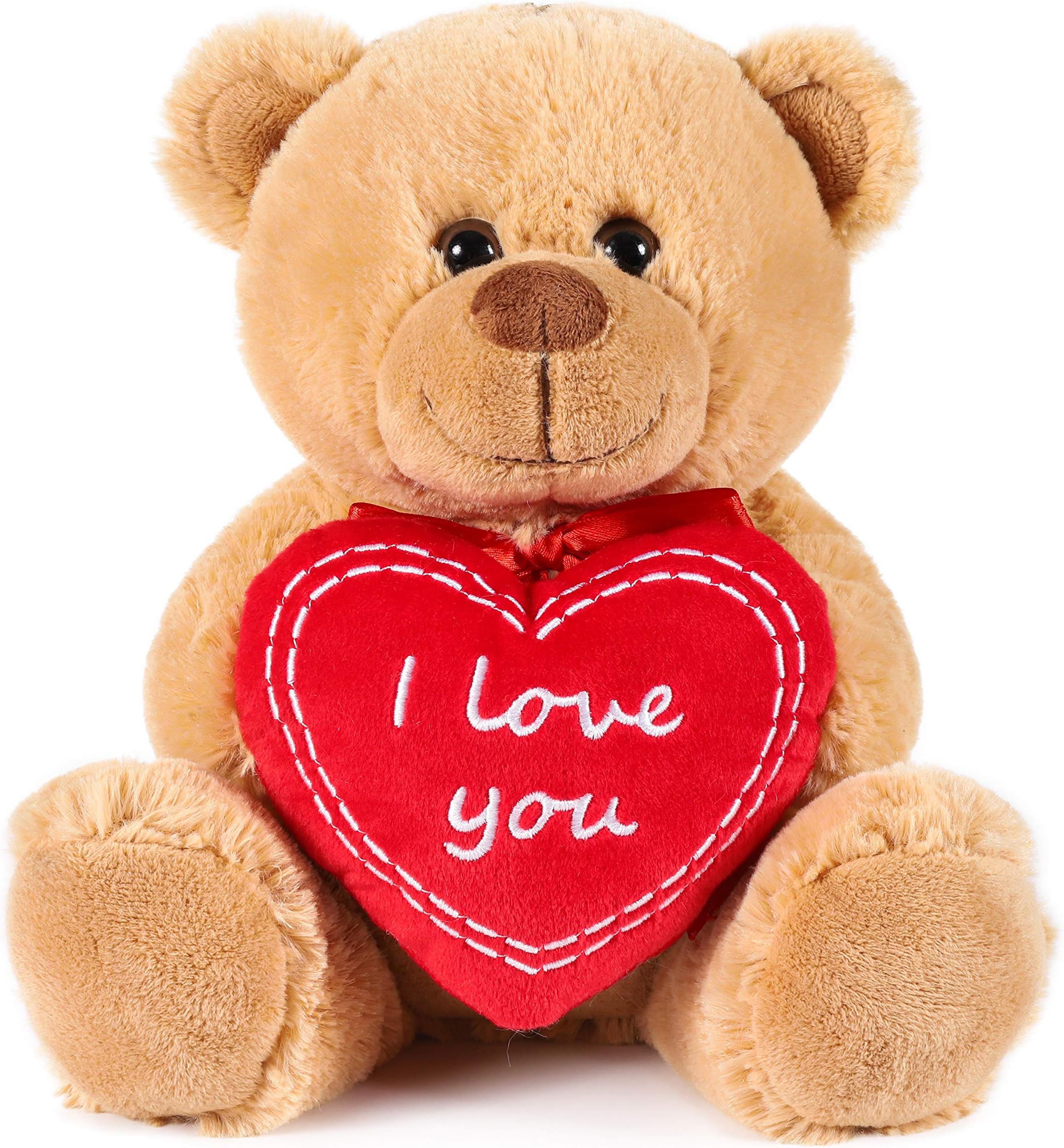BRUBAKER Teddy Bear with Red Heart - I Love You - 9.84 Inches - Cuddly Plush Toy - Stuffed Animal - Brown