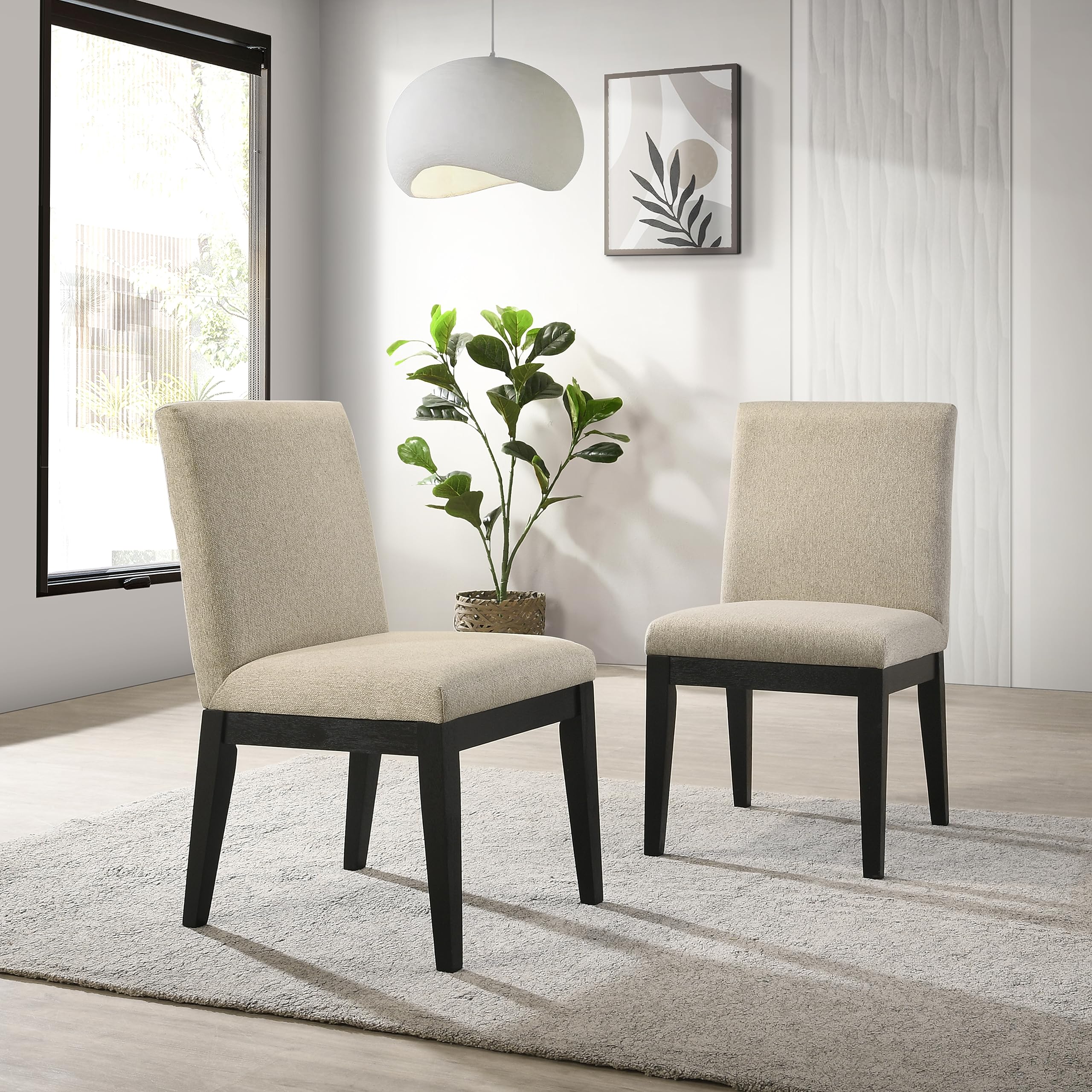 roundhill furniture rocco contemporary solid wood dining chairs, set of 2, beige