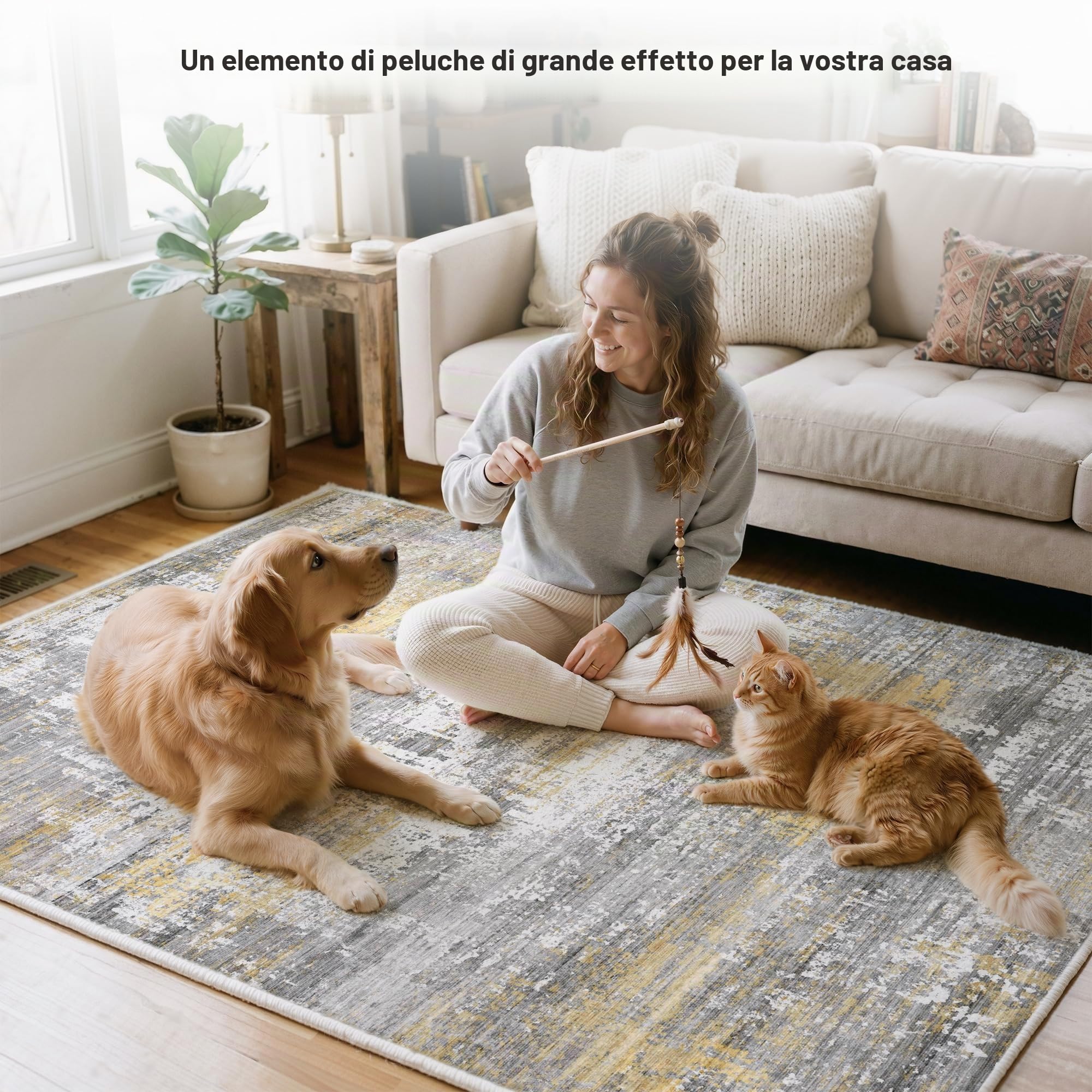 Astratto Tappeto Soggiorno 140x200 cm,0.85cm Pelo corto Tappeto,1200 g/m³ poliestere,lavabile in lavatrice,TPE antiscivolo base,per camera da letto,sala da pranzo,Camera degli ospiti,Grigio&oro