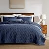 WDCOZY Navy Blue 100% Cotton Quilt Bedding Sets King Size with 2 Pillow Shams, Shabby Chic Rustic Textured Gauze Lightweight Country Soft Bedspread Coverlet for All Season, 3 Pieces, 106x96 inches