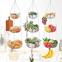 Vista 6 de Simple Houseware Modern 3-Tier Hanging Fruit Basket, Chrome