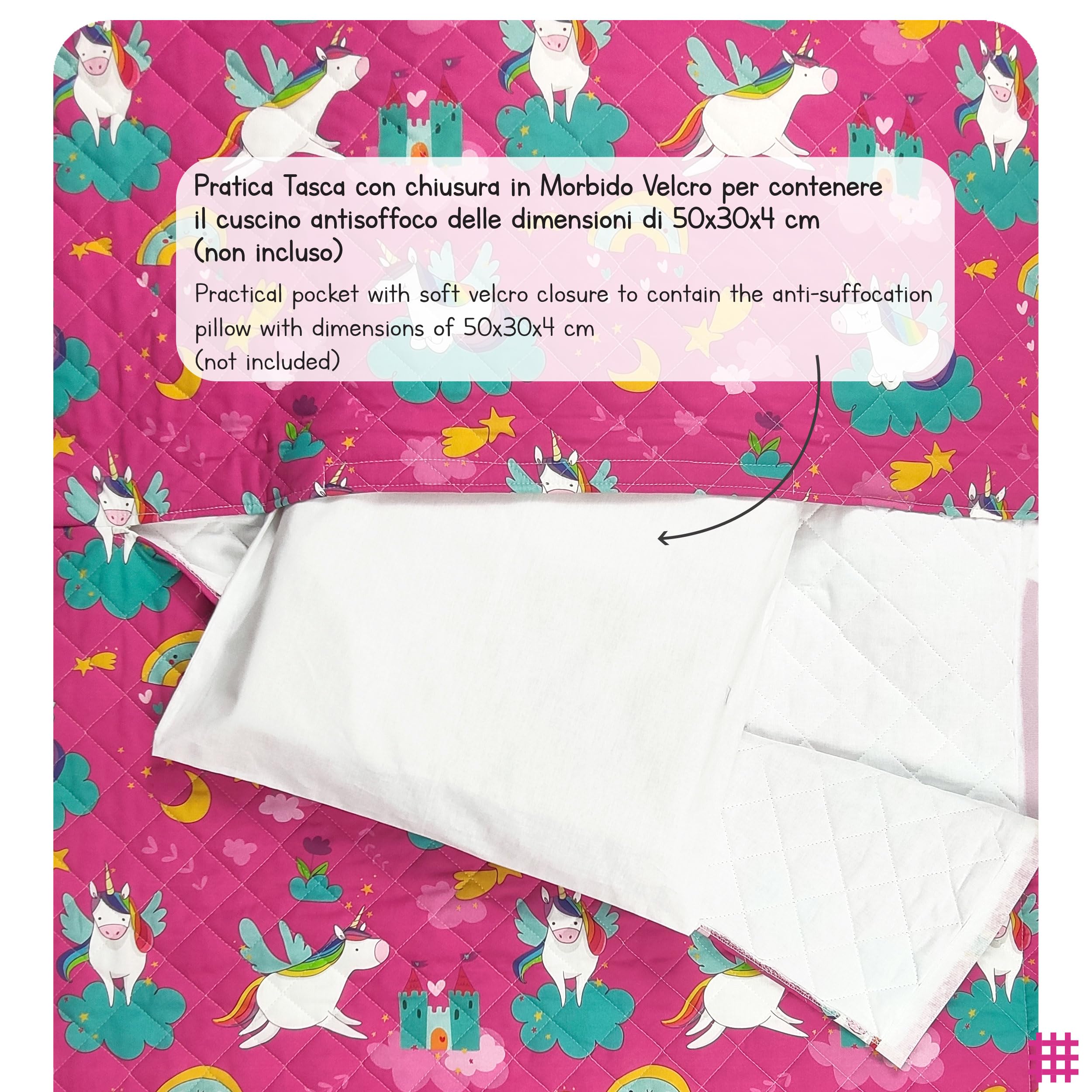 Saco de dormir bordado para niño y niña de 2 a 6 años – Tejido acolchado 100% algodón – Fabricado en Italia (saco de dormir unicornios y arcoíris)