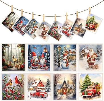8 Pieces Christmas Swedish Kitchen Cleaning Dishcloths Retro Christmas Reusable Fast Dry Dish Towels Swedish Xmas Absorbent Dish Cloths with Santa Snowman Christmas Tree Deer and Cardinal for Kitchen