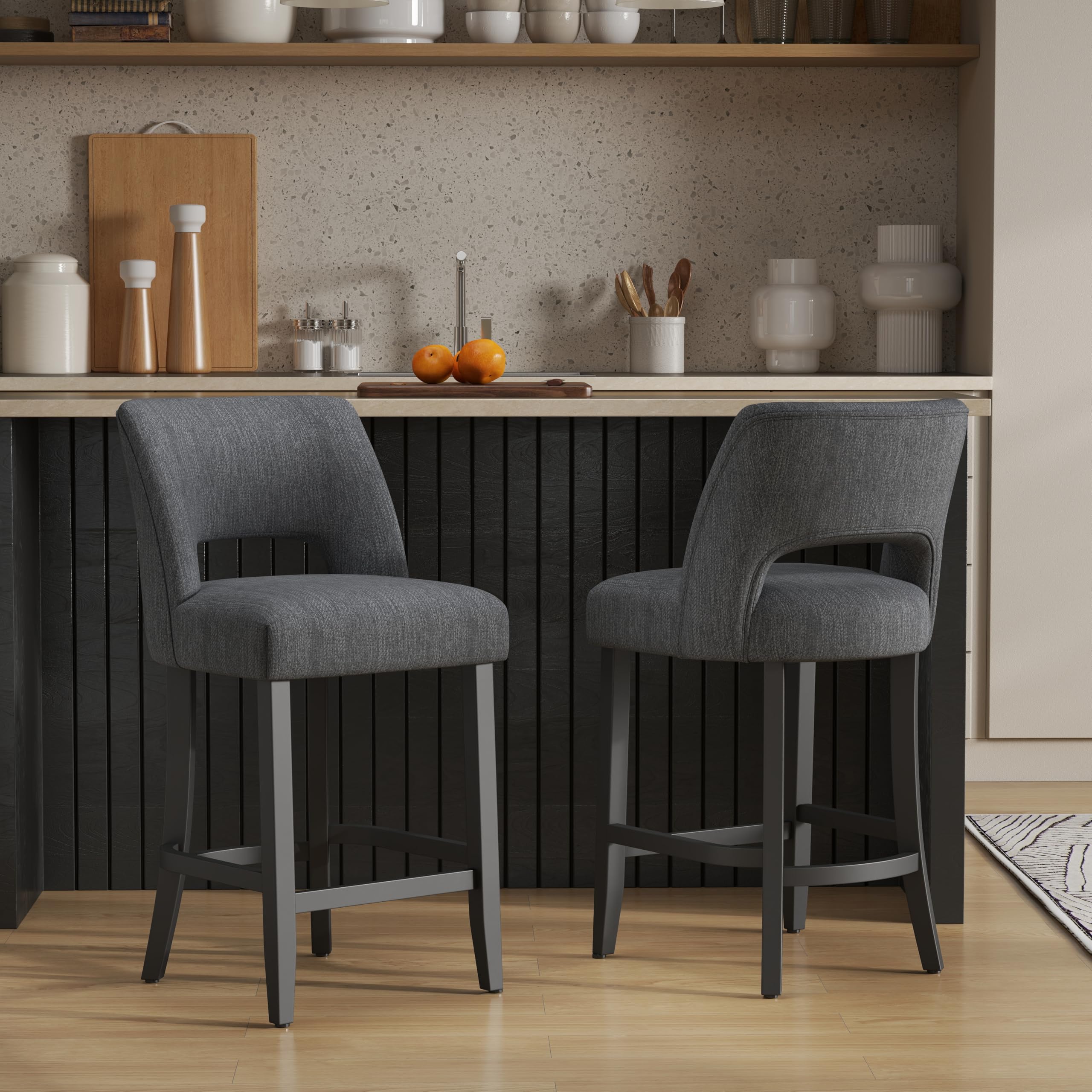 VKNOW Bar Stools Set of 2, 26" Upholstered Counter Height Bar Stools