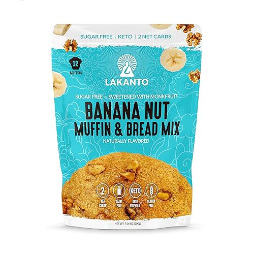Lakanto Mezcla de panecillos y nueces de plátano sin azúcar endulzado con edulcorante de fruta monje carbohidratos netos sin gluten sabor natural