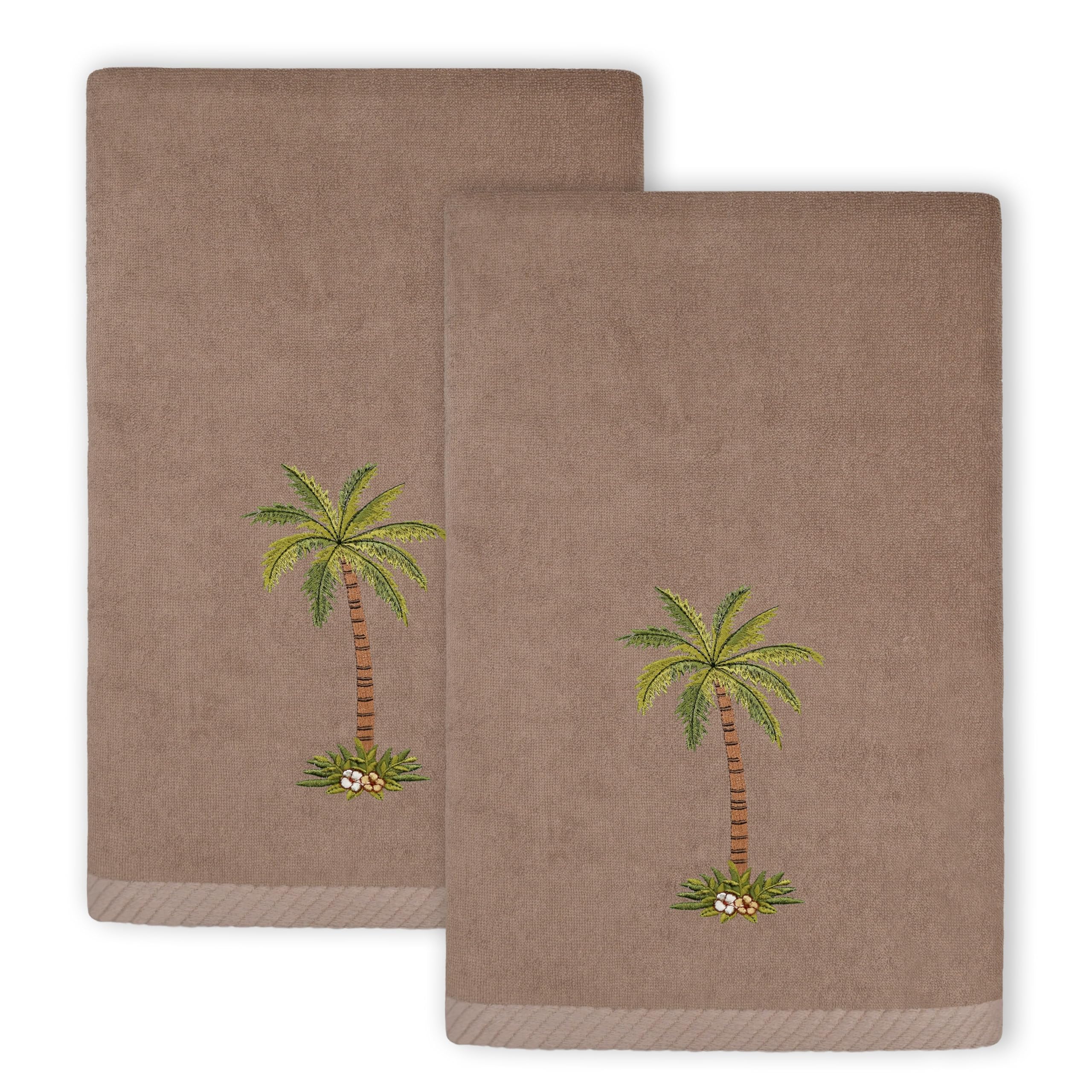KHALPERA Flourish 2-Piece Fingertip Towel Set, Elegant Palm Tree Applique, Luxurious Turkish Cotton, Absorbent & Stylish, Unique Bathroom Accessory, 2