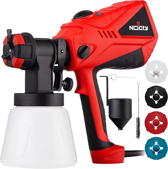 NoCry 1200ml/min Electric Paint Sprayer - 600W Motor, 100 DIN/s Max Viscosity, Adjustable Air and Paint Flow Controls, 1000ml Container, 3 Spray Patterns; 4 Nozzles Included