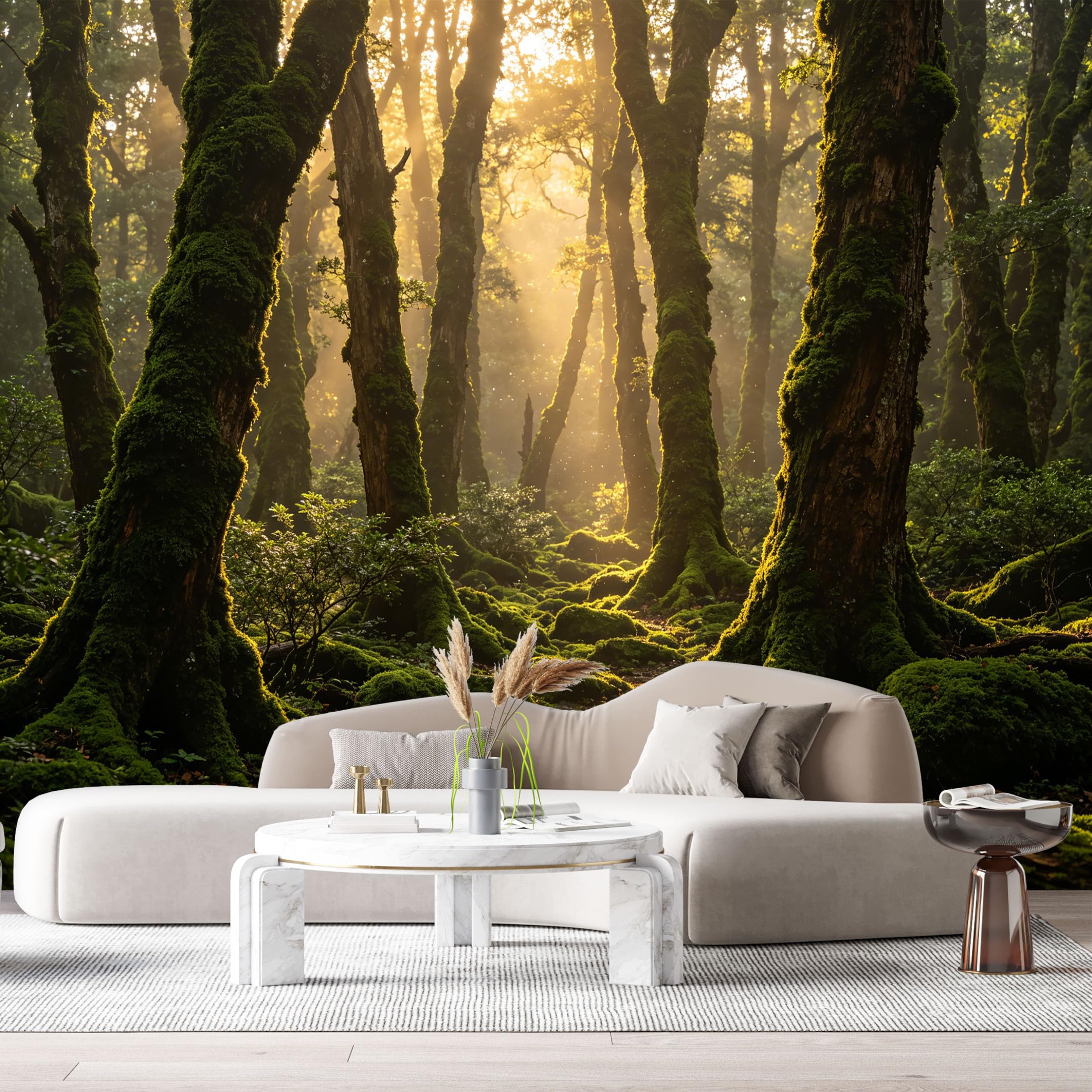 Custom Size Wall Murals Misty Forest Landscape Sunlight Rays Moss Trees Path Textured SelfAdhesive Wall Fabric Removable Large Wallpaper for Photo Living Room