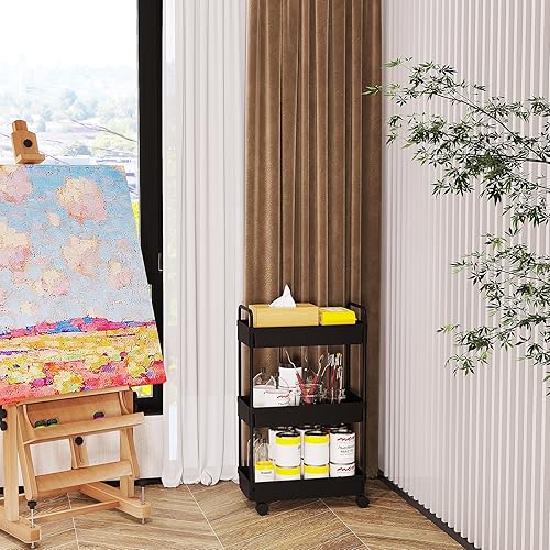 Miniatura 39 de Buzowruil Carrito de almacenamiento rodante de 3 niveles, organizador de estantería móvil, carrito utilitario con ruedas para cocina, baño,