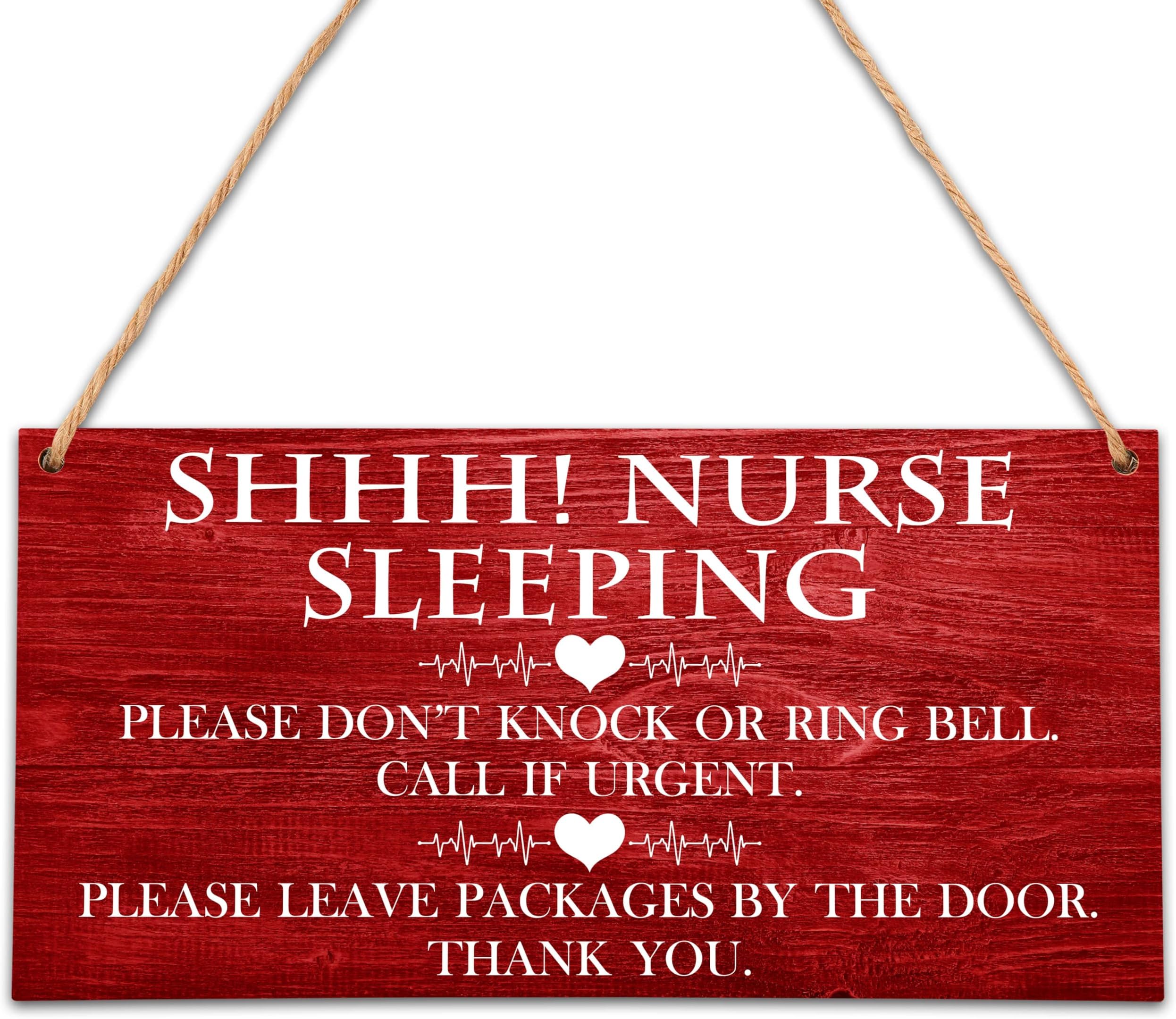 Shh Nurse Sleeping Sign, Please Do Not Knock Or Ring Doorbell Wooden Plaque Sign, Night Shift Worker Sign For Front Door, Gifts For Nurse Nursing Student - HF09