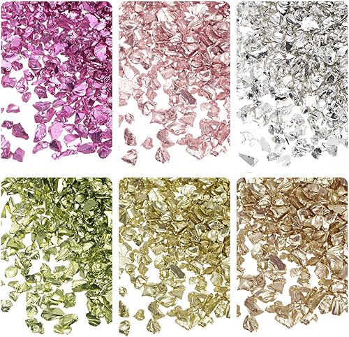 Miniatura 10 de uxcell Chips de vidrio triturado de 6 colores, vidrio metálico con purpurina irregular de 0.39 a 0.157 pulgadas para manualidades, manualidades,