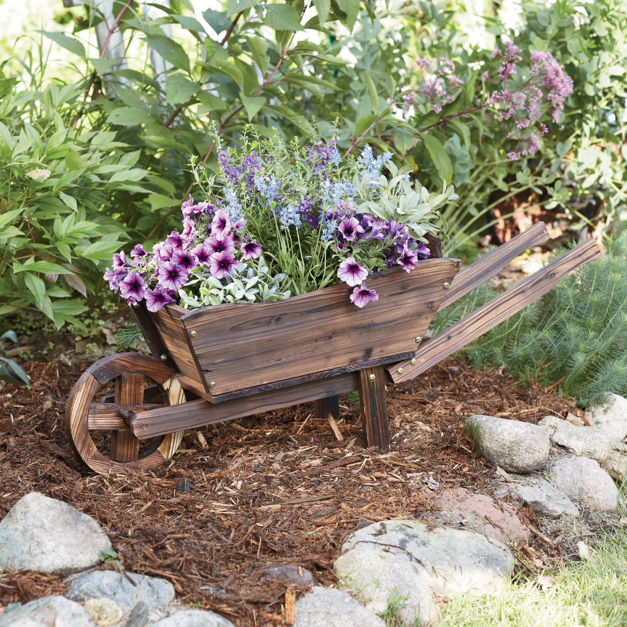 Wooden Wheelbarrow Planter, Model XL115