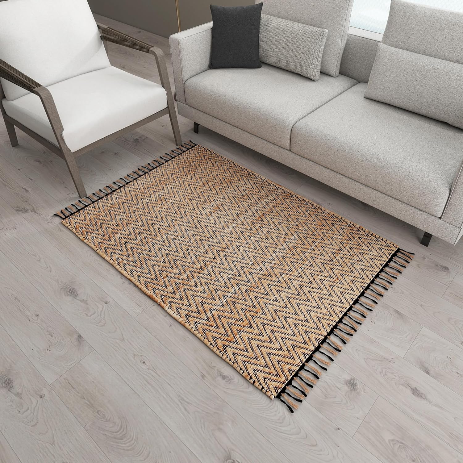 Eco Crave Handmade Jute Area Rug 3x5 ft – Brown & Black Leher Pattern Natural Hand-Woven Low Pile Non-Slip High Traffic Area Floor Rug for Indoor Outdoor, Farmhouse Boho Area Rug, 36x60 Inches