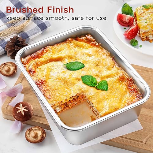 Miniatura 4 de Onader Juego de 2 moldes para hornear lasaña de 12 x 10 pulgadas de profundidad, de acero inoxidable, aptos para lavavajillas
