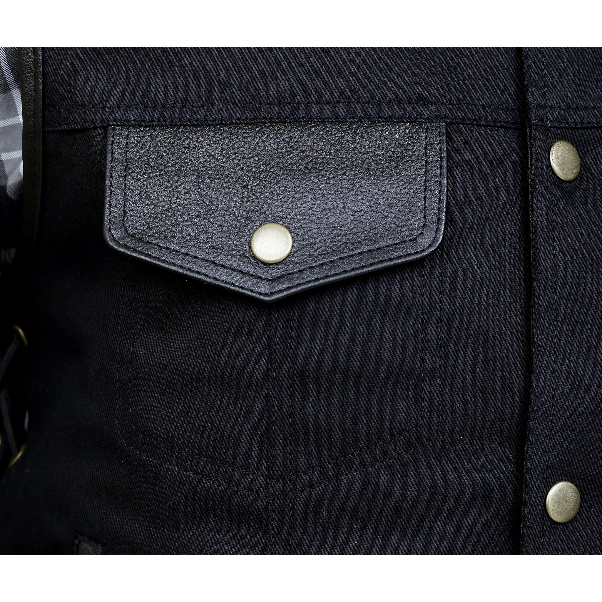 Leatherick Chaleco de hombre con ribete de cuero y denim estilo motero