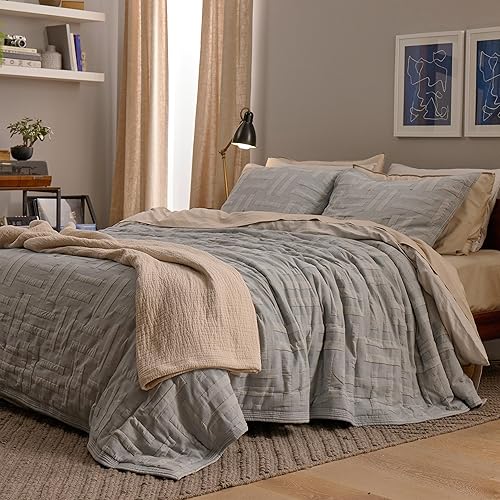 Juego de edredón de algodón, tamaño Queen con fundas, juego de cama de lujo certificado por BCI, juego de colcha jacquard, regalo perfecto para la