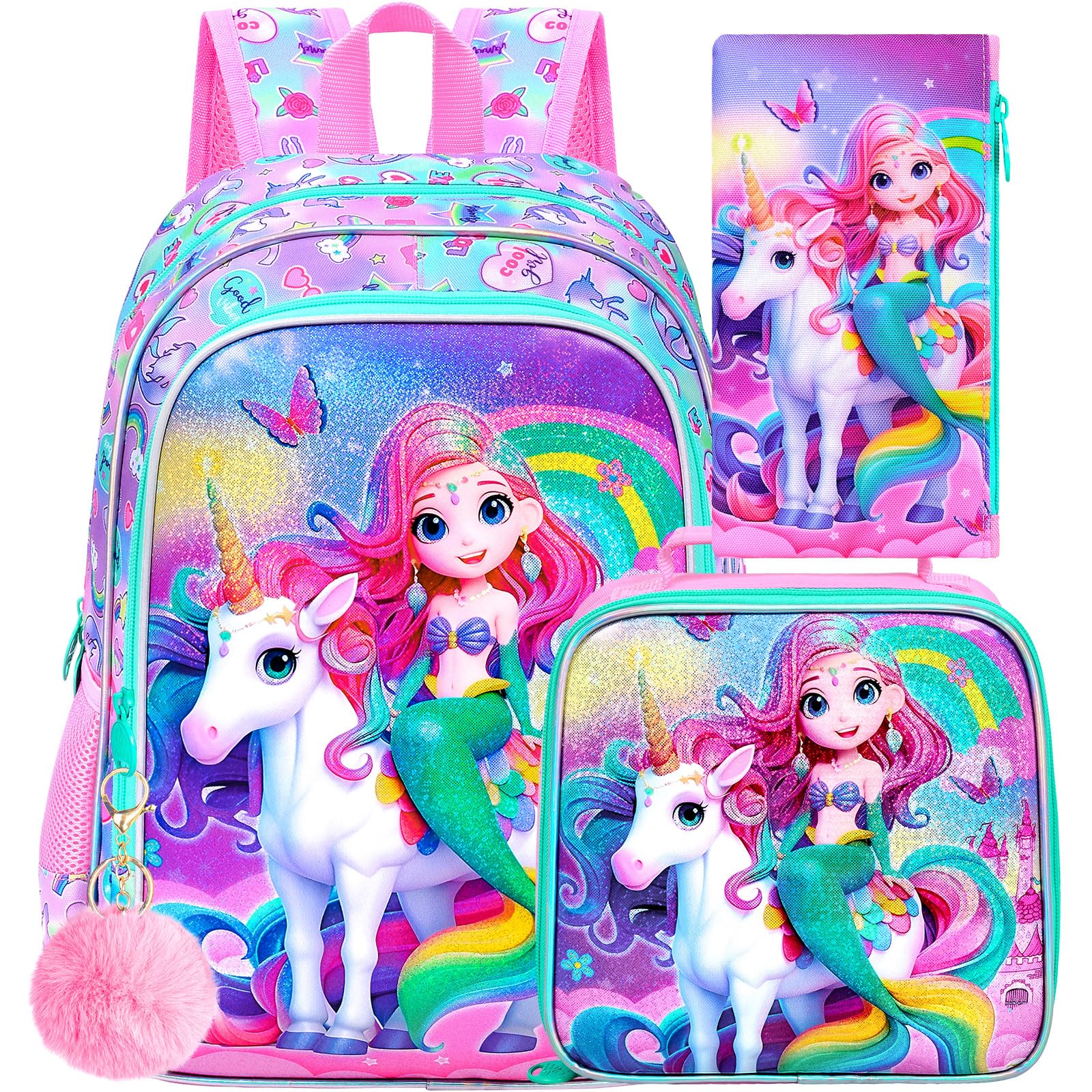 gxtvo 3PCS Mermaid Backpack, 16