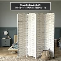 Vista 6 de Red Lantern Divisor de habitación de 4 paneles blanco con tejido de diamante de 7 pies de alto