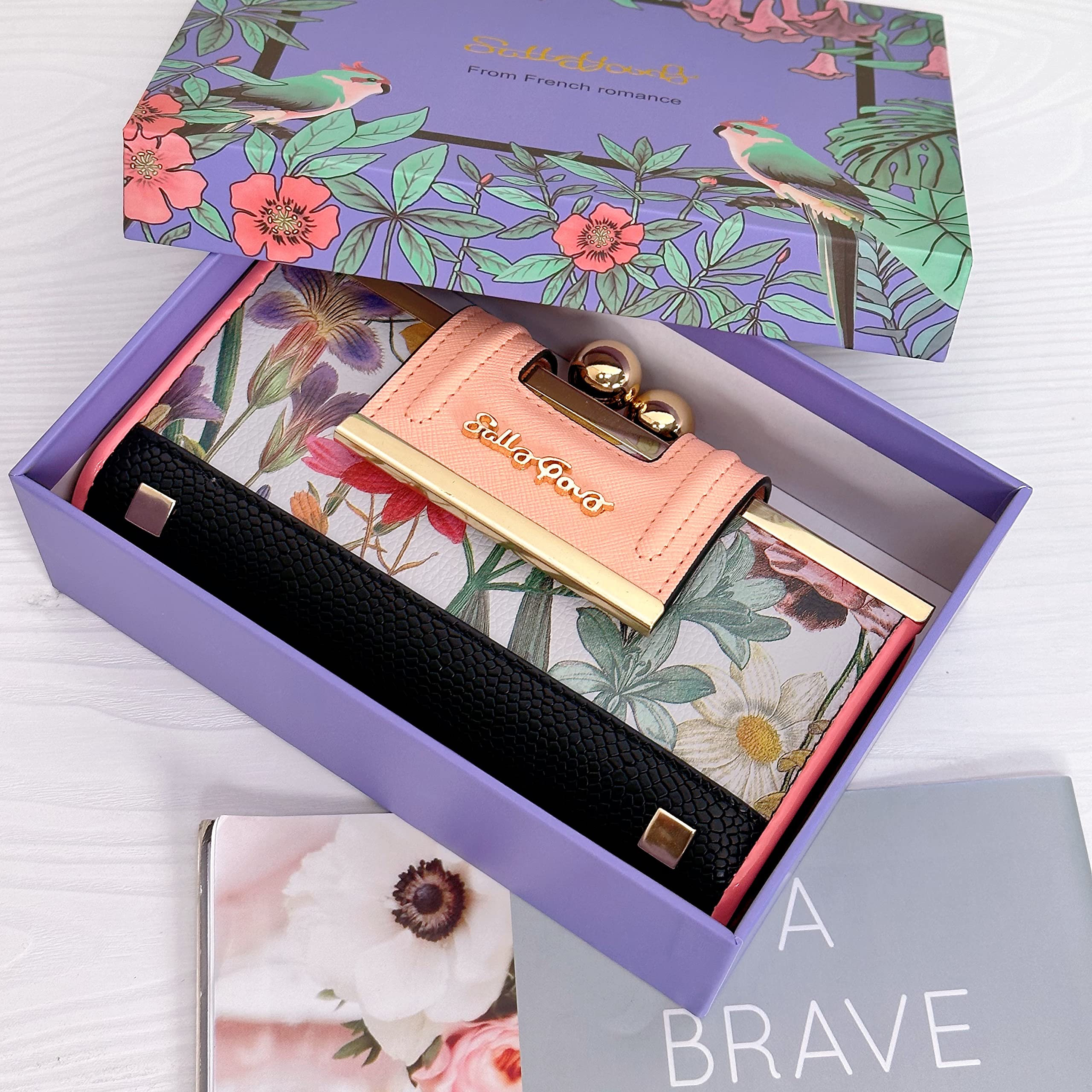 Portafoglio Donna Pelle PU Lunga Portafoglio Grande Portafogli Donna con PortamonetePortafoglio portafoglio e portamonete,con 10 slot per carte e clip, e zero borsa con fibbia nel mezzo