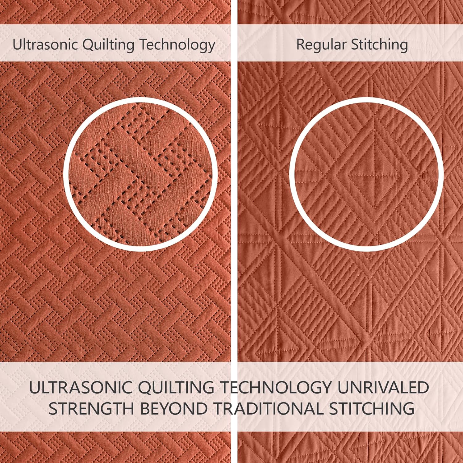 FLYMME King Size Quilt Bedding Set Burnt Orange Lightweight Bedspreads Set,Modern Style Geometric Weave Stripe Pattern,Soft Microfiber Bed Coverlet 3 Pieces (1 Quilt, 2 Shams) - Image 3