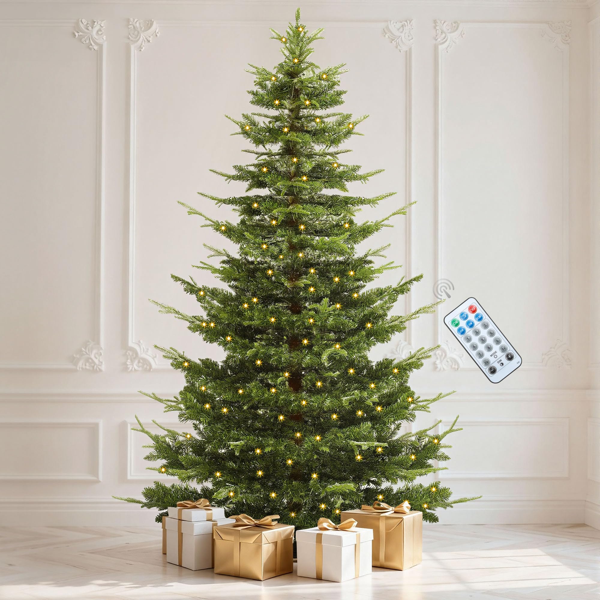 DWVO 7.5FT Prelit Iced Aspen Fir Artificial Christmas Tree with Remoter