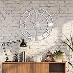Large Wall Clock, Metal Retro Roman Numeral, Modern Round Silent Wall Clocks, Easy to Read for Living Room/Home/Kitchen/Bedroom/Office/School Decor (Silver, 16 Inch)