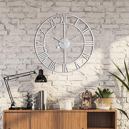 Miniatura 6 de 1st owned Reloj de Pared Grande, Reloj Retro de Metal con Números Romanos, Relojes de Pared Redondos Modernos Casi Silenciosos, Fáciles de Leer