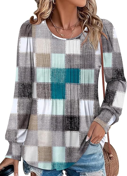 BETTE BOUTIK Long Sleeve Shirts for Women Fall Tops Dressy Blouses Crewneck Tunic Tops for Leggings S-3XL
