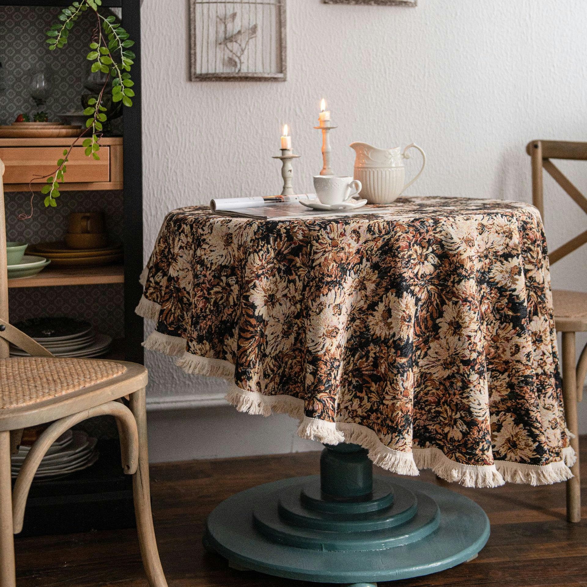 Nappe ronde de mariage jacquard géométrique contrastée 150 cm