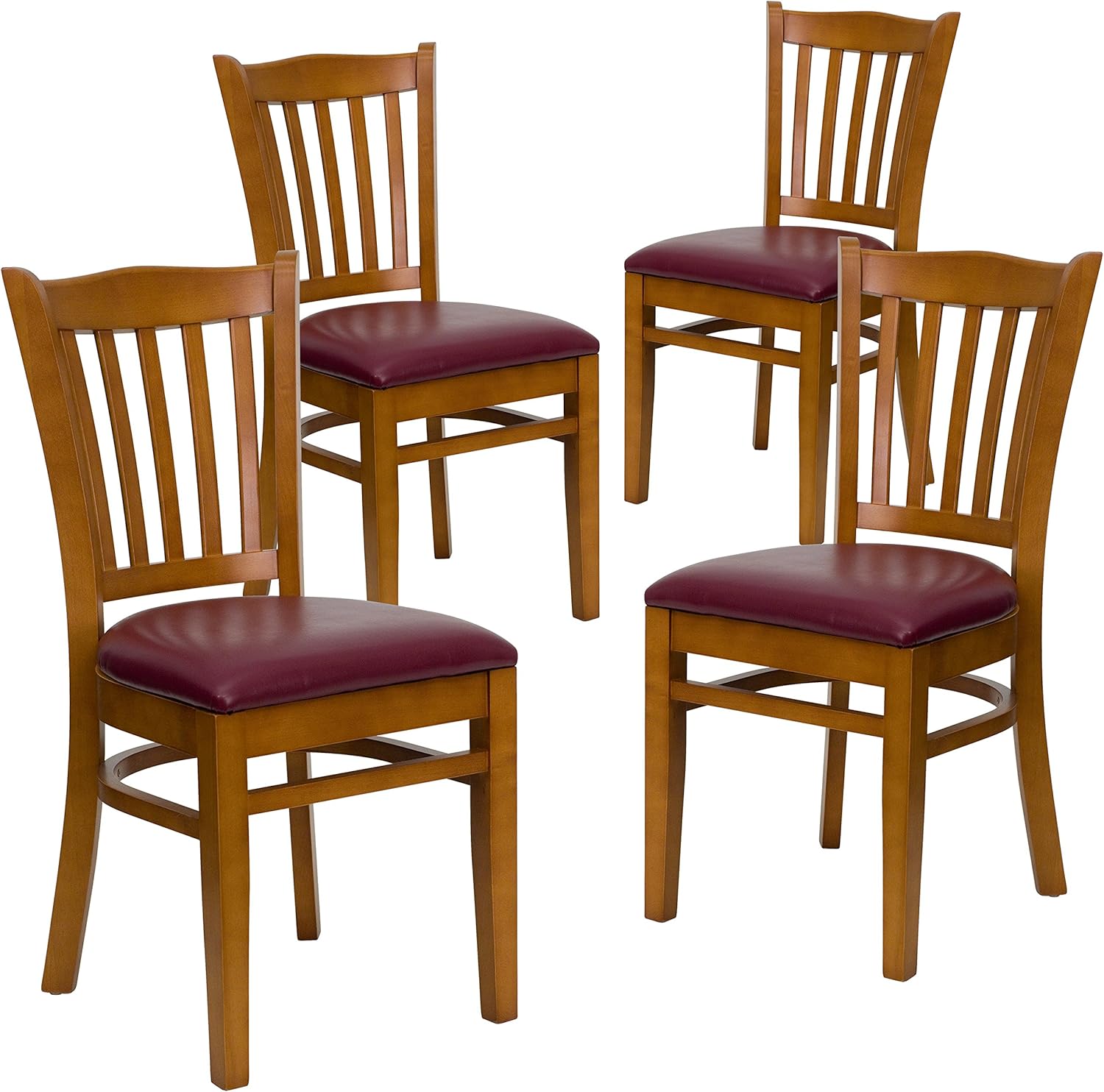Flash Furniture 4 Pk. HERCULES Series Vertical Slat Back Cherry Wood Restaurant Chair - Burgundy Vinyl Seat