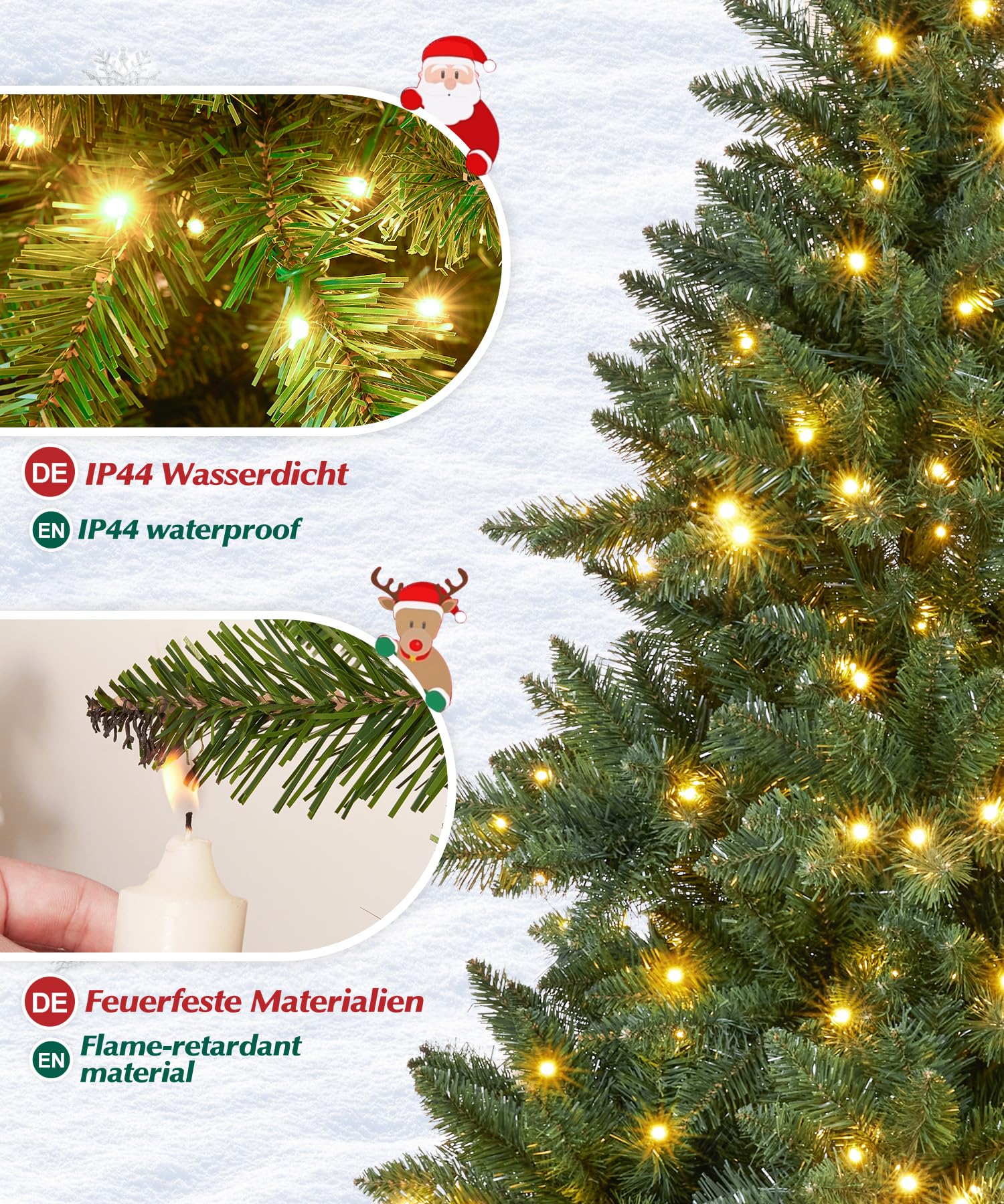 Yorbay Sapin de Noël artificiel avec éclairage LED : sapin en PVC artificiel avec support en bois pour décoration de Noël, idéal pour une ambiance festive (150 cm)