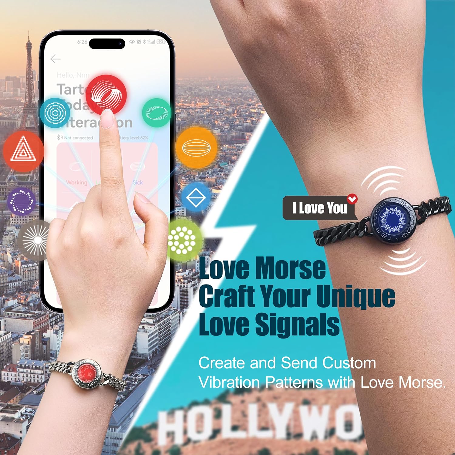 Long Distance Touch Vibration Bracelets Long Distance Relationship Gifts for Girlfriend Boyfriend Love Bracelets for Couples Bluetooth G001 Black So Silver Lu