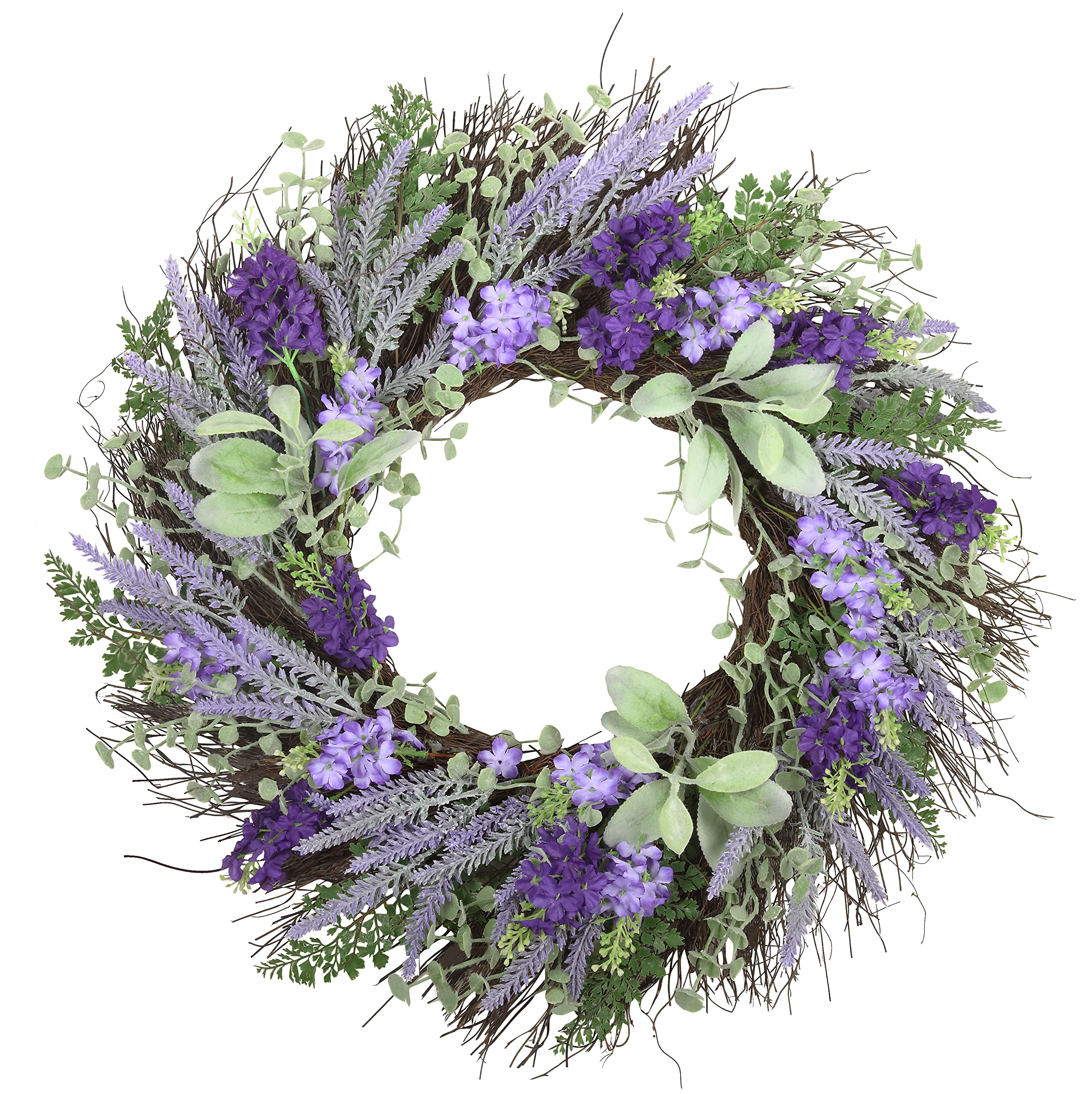 Haute Decor Mixed Lavender Floral 24-Inch Spring and Summer Wreath with Natural Grapevine