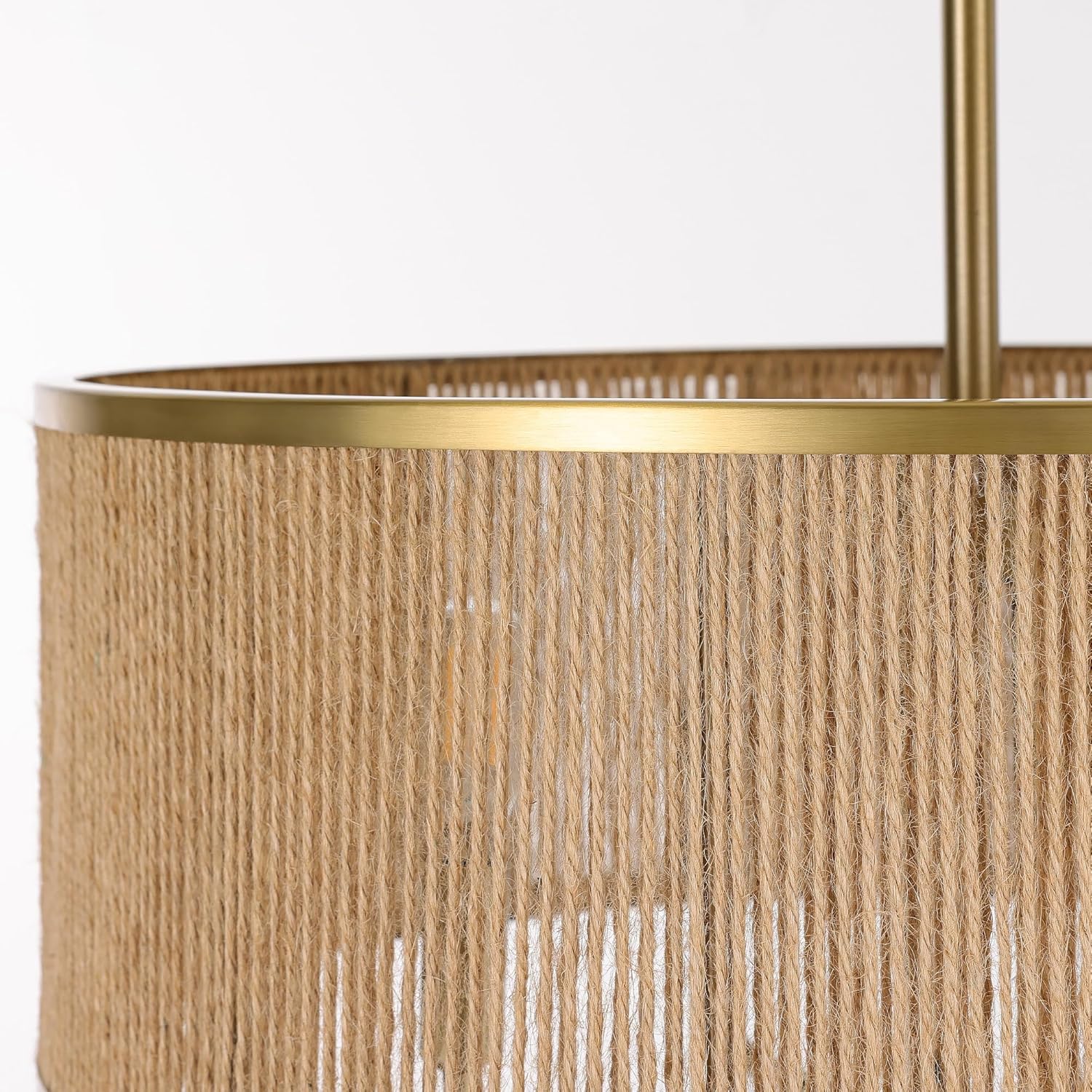 LamQee 20" Farmhouse Rattan Chandeliers with Natural Jute Rope Shade, 4-Lights Boho Drum Pendant Light Hand Woven, Rustic Ceiling Hanging Lighting Fixture for Dining Room Kitchen Island Entryway Foyer