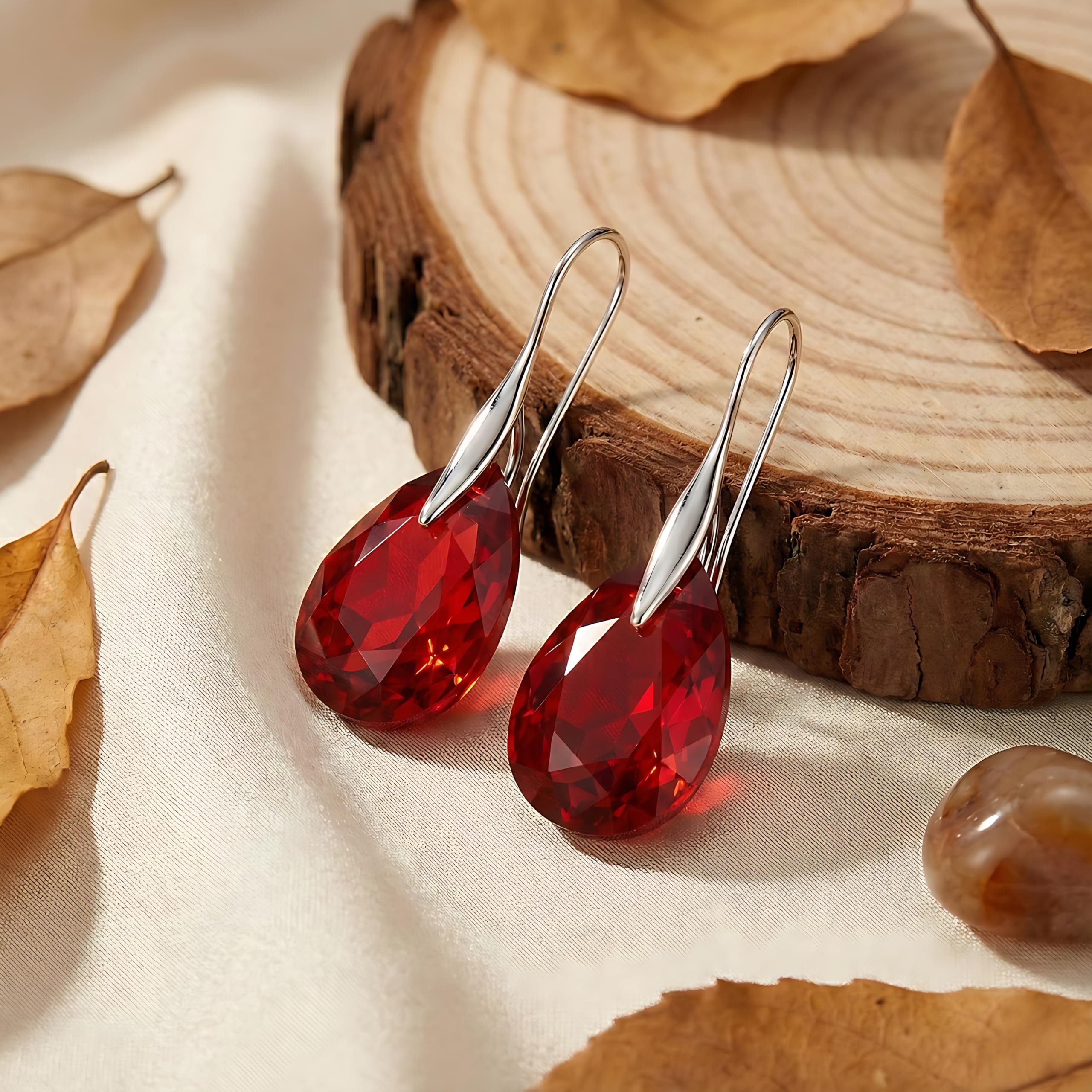 Ohrringe Silber 925 Hängend für Damen - Lange Ohrringe Hängend mit Kristallen Birne - Schmuck für Sie - Haken Ohrringe Mädchen Ein Geschenk für eine Frau Handmade: Ohrringe