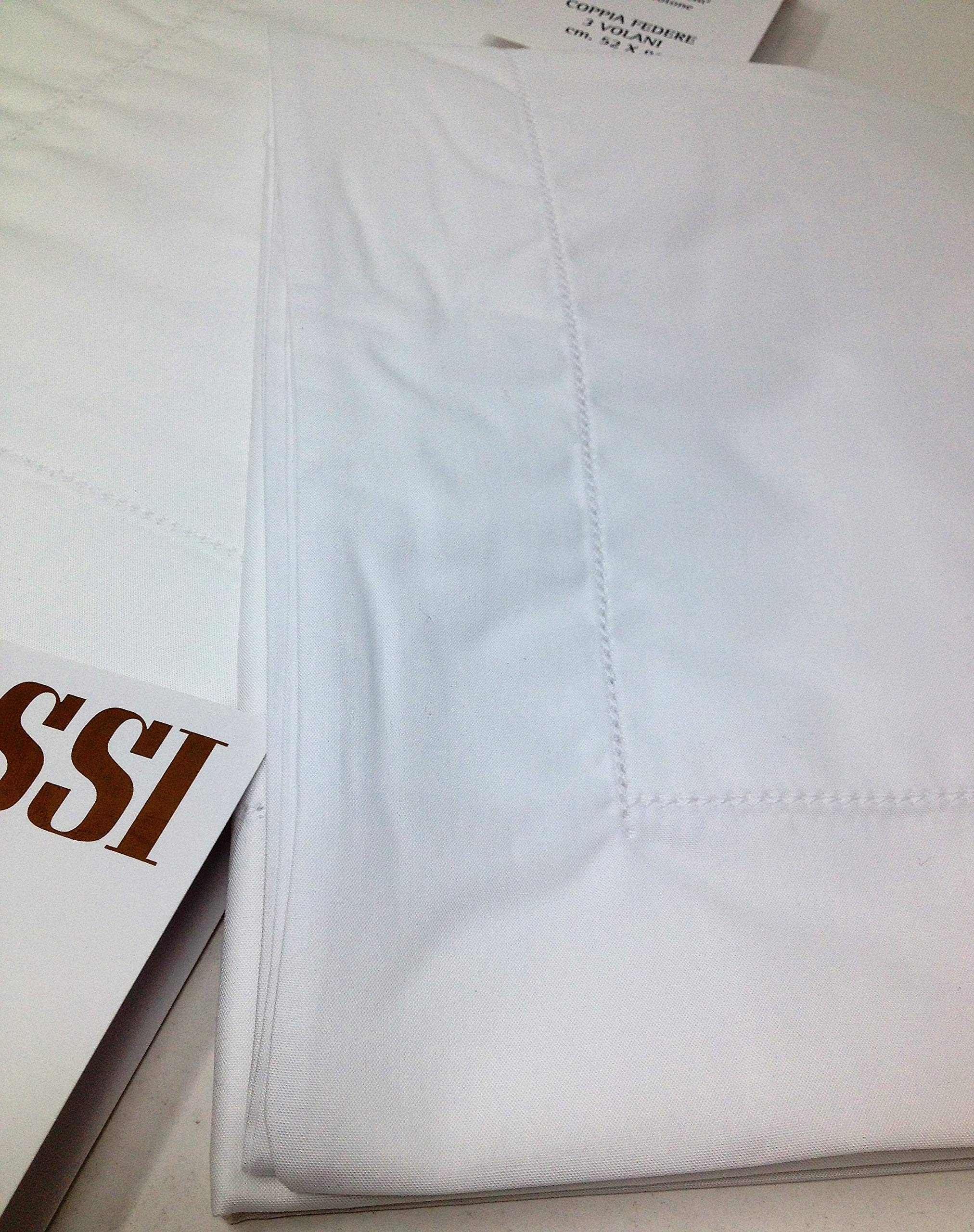 Bossi Federe Cuscino Letto Cotone Coppia 3 Volani Color VAR. Bianco 0001