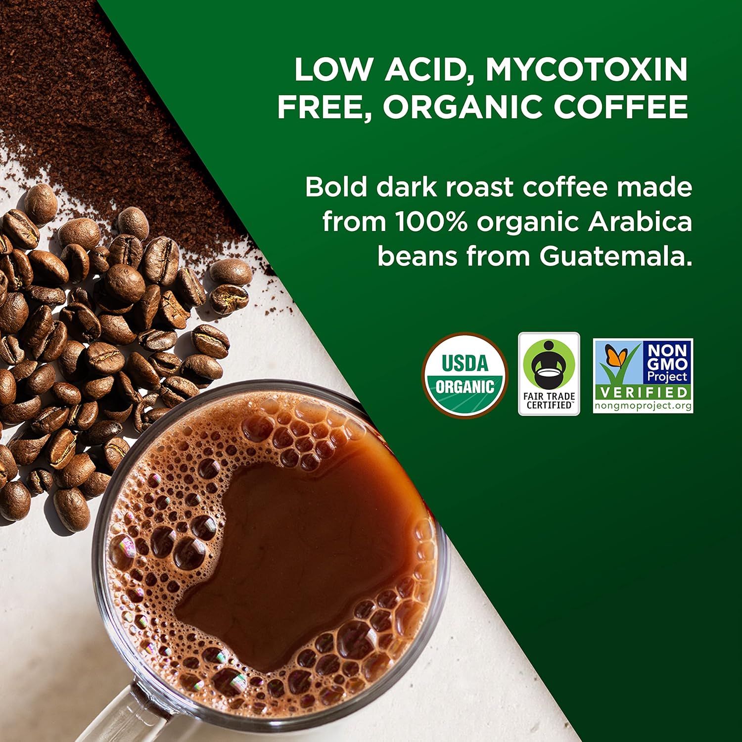 Low Acid Coffee Ground, USDA Organic & Fair Trade,