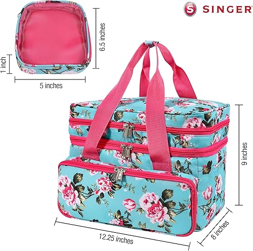 Miniatura 22 de SINGER Organizador de accesorios de costura (solo bolsa) – Bolsa de almacenamiento de costura portátil de doble capa 2 bolsas desmontables y 18