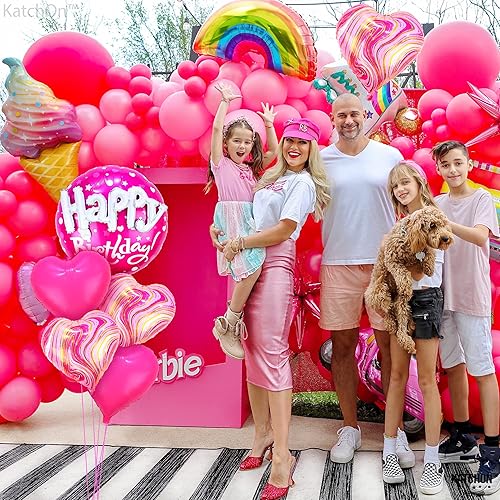 Miniatura 8 de KatchOn, Juego de globos rosas de feliz cumpleaños, paquete de 10 | Globos de tortuga marina, globos de corazón rosa intenso | Globo azul de feliz
