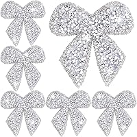 SmallCat 6pcs Silver Rhinestone Bow Patches - Glitter Self-Adhesive Appliques for Jackets, Hats, Bags, Jeans, Shoes Repair & Decor