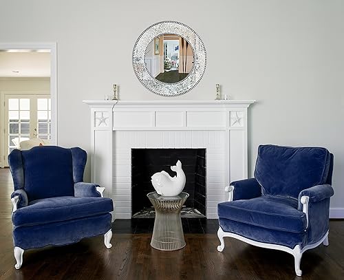 Miniatura 5 de Espejo redondo de mosaico, espejo de tocador de baño de vidrio agrietado, espejo de mosaico decorativo de 24 pulgadas, espejo de pared con marco de