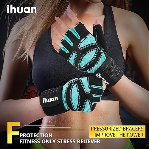 Miniatura 5 de ihuan - Guantes de entrenamiento con ventilación para hombres y mujeres, protección completa de la palma de la mano para levantamiento de pesas,