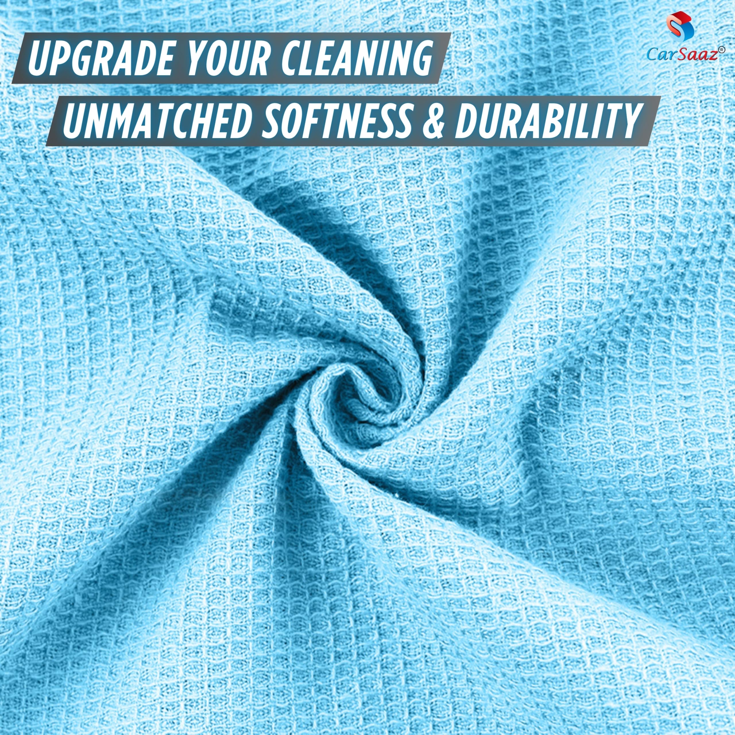 CAR SAAZ Microfiber Waffle Weave Cloths Pack of 2 (500 GSM, 40X40 cm) | Super Absorbent, Thick Lint & Streak-Free Cloth for Car & Bike Washing, Cleaning & Drying 2
