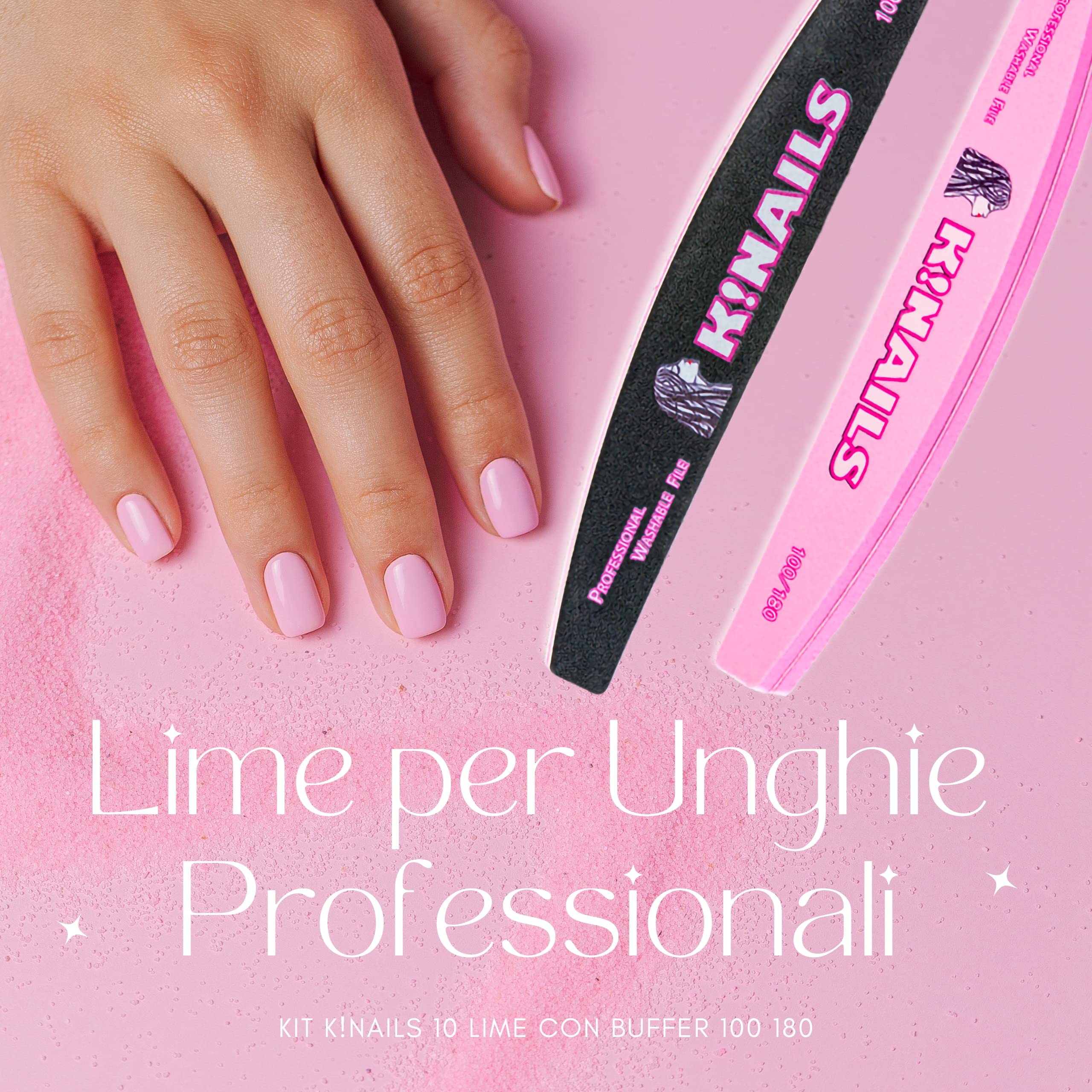 K!NAILS Lime per Unghie 100 180 - Lime Professionali con Carta Abrasiva Giapponese Lavabili e Incartate Singolarmente - 10 Lima Unghie per Rimozione Gel Semipermanente e Ricostruzione Unghie