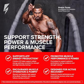 Max Strength HCl - Pre Workout Creatine HCl Powder for Muscle Growth, Endurance & Recovery - No Bloat, Superior Absorption - Pre and Post Workout Supplement for Men & Women (Blueberry Lemonade)